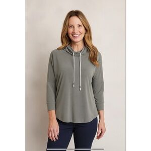 SYMPLI FUNNEL NECK PULLOVER TOP 6 GRAY JERSEY STRETCH LIGHTWEIGHT CASUAL CHIC